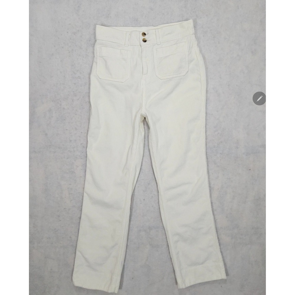 Faherty Corduroy Pants Womens 28 Stretch High Rise Straight Leg Cream White Crop